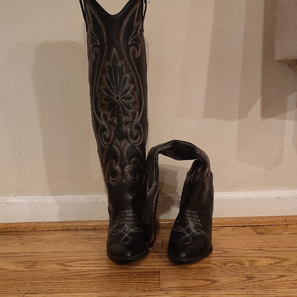 Steve Madden Black and Brown Heeled Boots
